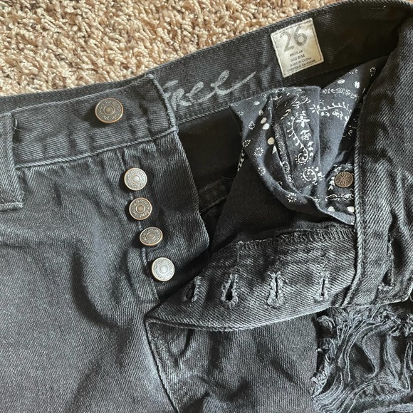Free People We The Free Sofia Black Cutoff Button Fly Denim Jean Shorts - Picture 5 of 5